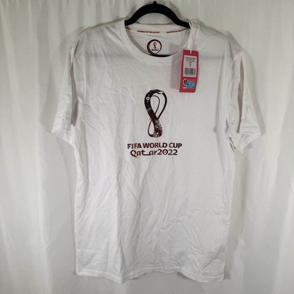 New FIFA World Cup 2022 Shirt Unisex Large White Short Sleeve Crew Neck Qatar